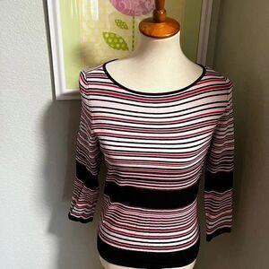 EUC Anne Klein Pullover 3/4 Sleeves, Pink & Blue Stripes # 42